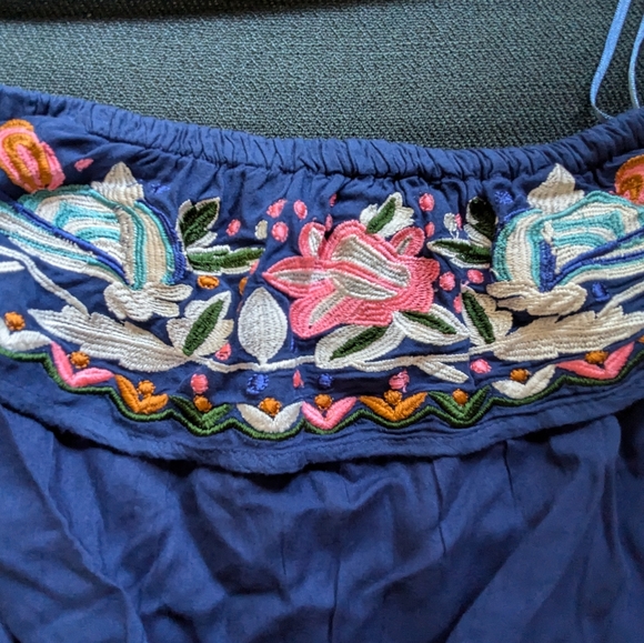 Embroidered Blue Strapless Romper - Picture 6 of 8